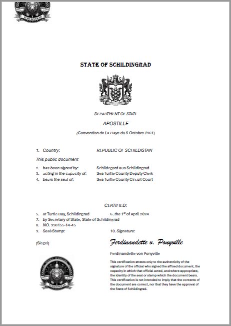 Apostille Beispiel, Verwendung der beglaubigten Übersetzung im Ausland