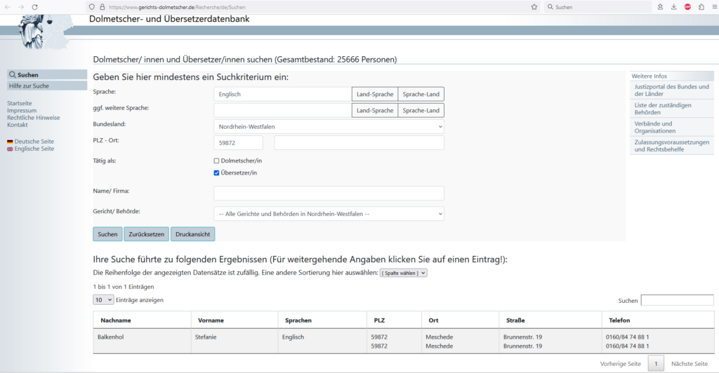 Ermächtigten Übersetzer finden