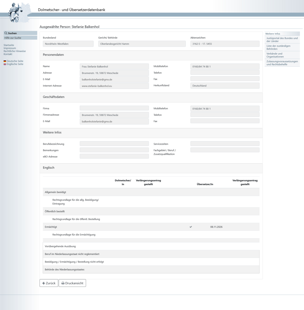 Übersetzer in Übersetzerdatenbank